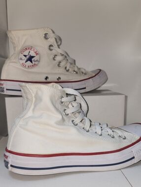 Converse Womens Size 7 High Top Sneakers - White with Red & Blue Accents